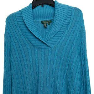 Lauren Ralph Lauren Silk & Cashmere Turquoise Cable & Channel Stitch Sweater